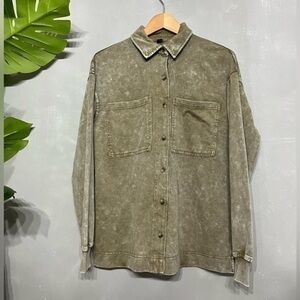🔴 JANE &  DELANCEY | Shacket Button-Up Shirt Jacket distressed olive green - s